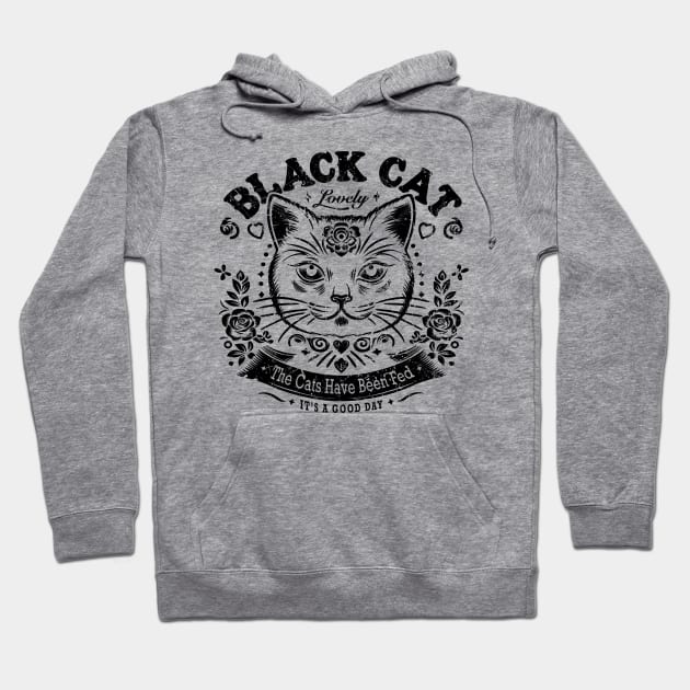 Black Cat Head with Flowers and Slogans Hoodie by ilhnklv